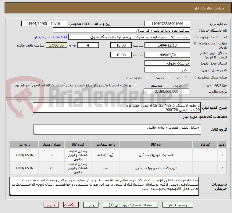 2 حلقه لاستیک 23.5 * 25  16 لا نخی جهت لودر 
20 عدد کفنی 20*900