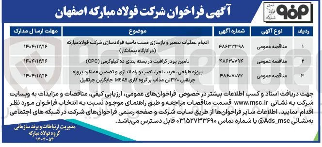 پروژه طراحی ، خرید اجرا نصب و راه اندازی و تضمین عملکرد پروژه جرثقیل ۳۲۰ تن مذاب بر گروه کاری MBAB جایگزین جرثقیل
