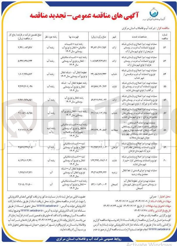 عملیات تهیه و اجرا اصلاح و بازسازی شبکه توزیع و انتخابات