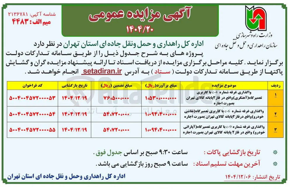 واگذاری غرفه شماره 4-c با کاربری تعمیرگاه آهنگری