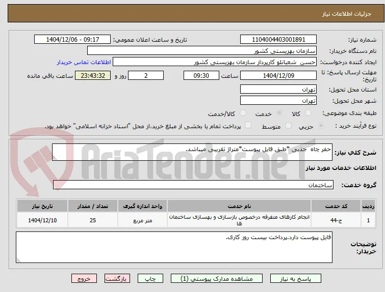 حفر چاه  جذبی *طبق فایل پیوست*متراژ تقریبی میباشد.