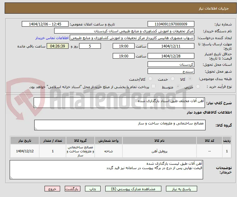 آهن آلات مختلف طبق اسناد بارگذاری شده