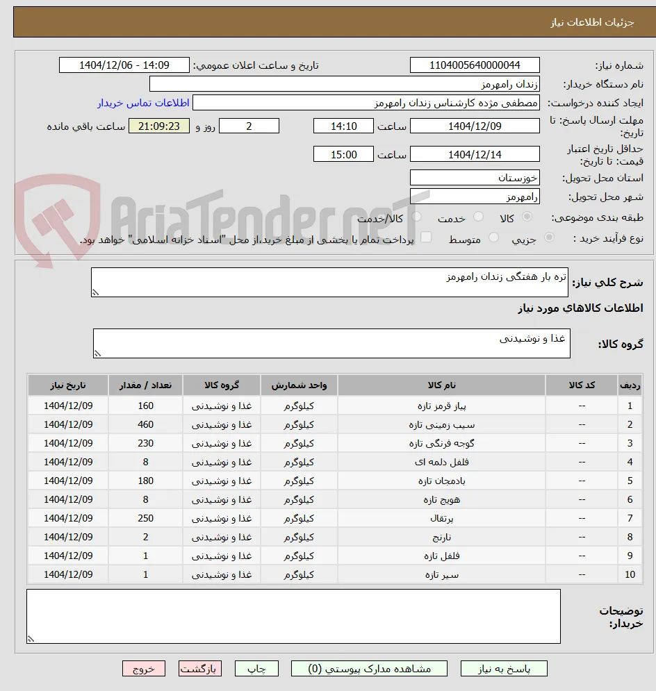 تره بار هفتگی زندان رامهرمز