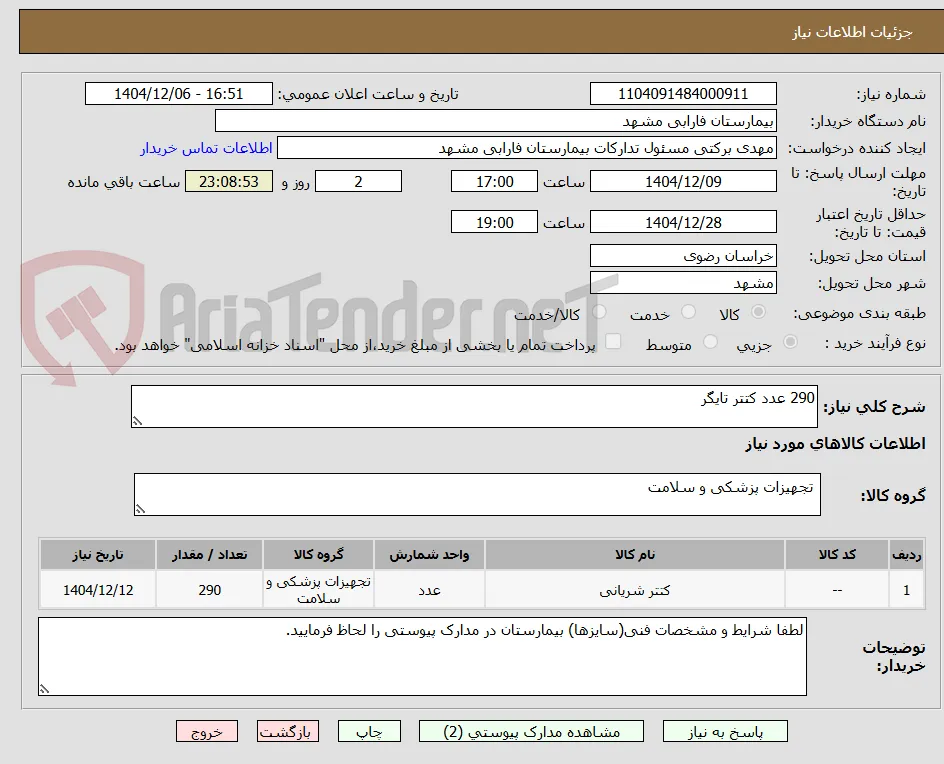 290 عدد کتتر تایگر