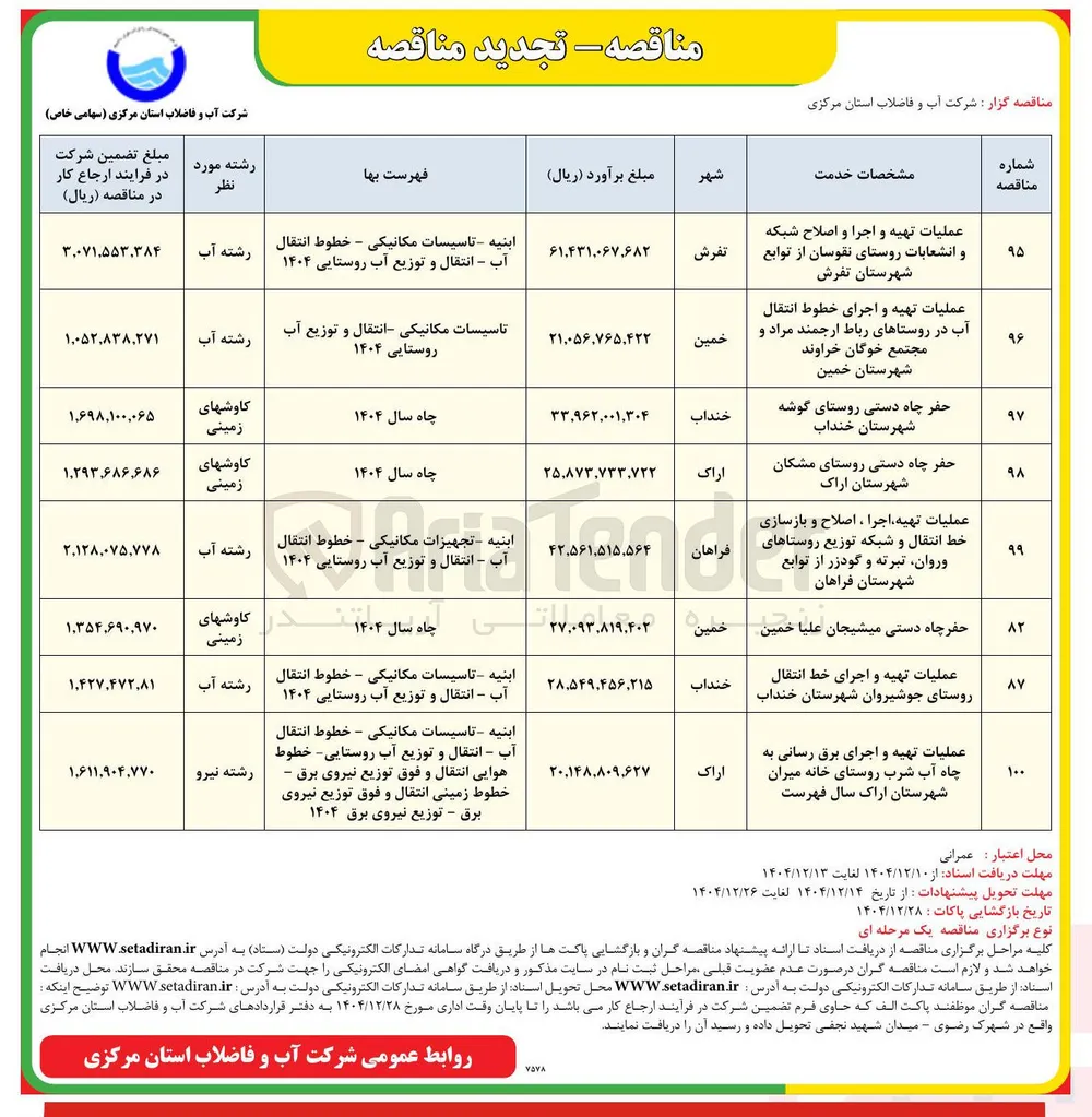 عملیات تهیه و اجرا و اصلاح شبکه و انشعابات 