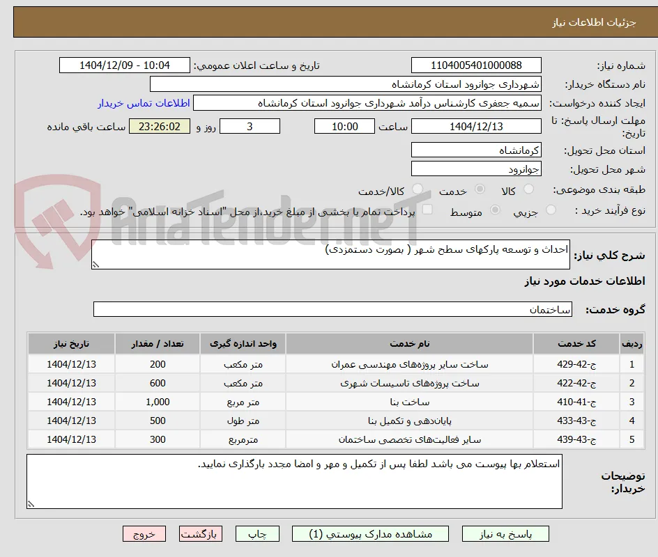 احداث و توسعه پارکهای سطح شهر ( بصورت دستمزدی)