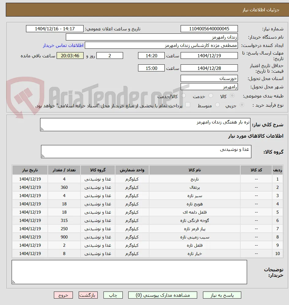 تره بار هفتگی زندان رامهرمز