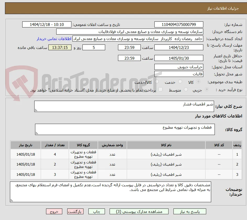 شیر اطمینان فشار