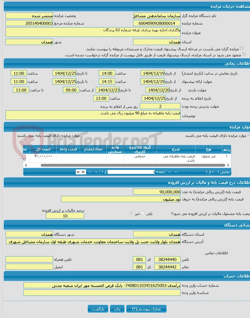 واگذاری اجازه بهره برداری غرفه شماره 63 پرندگان
