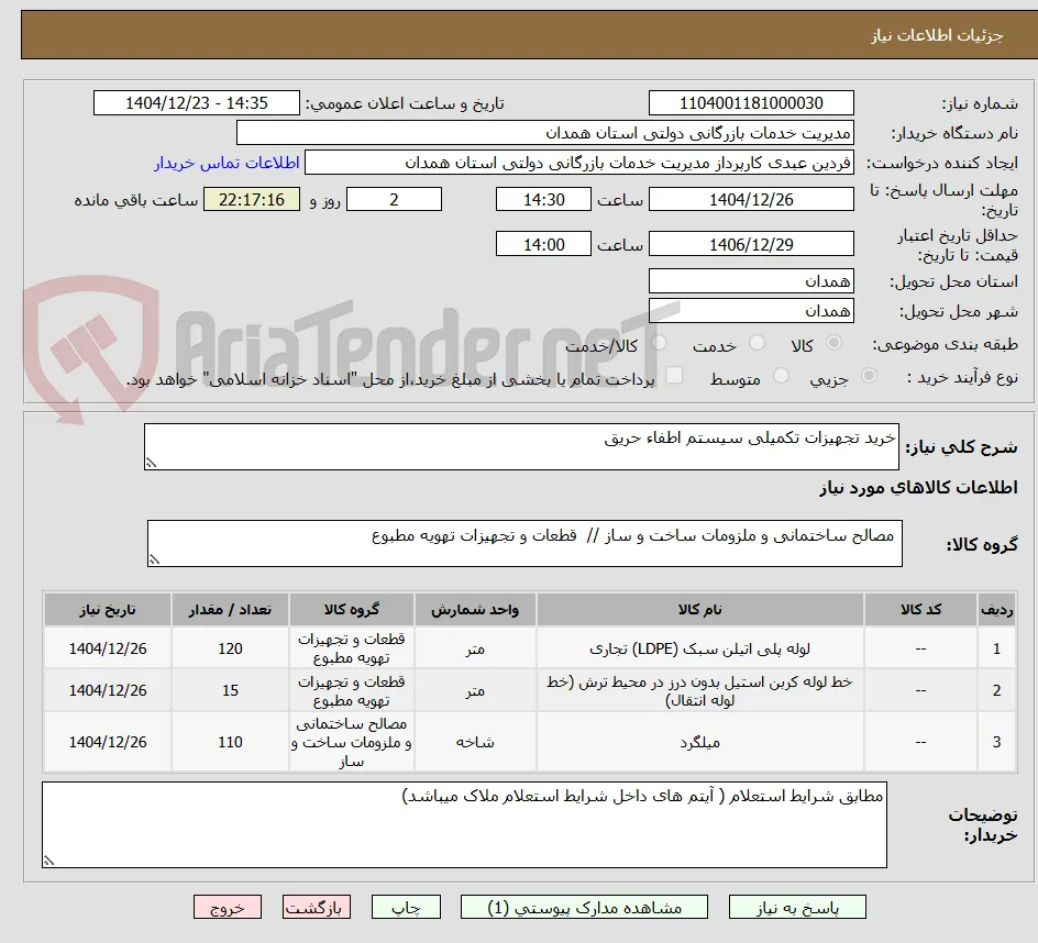 خرید تجهیزات تکمیلی سیستم اطفاء حریق