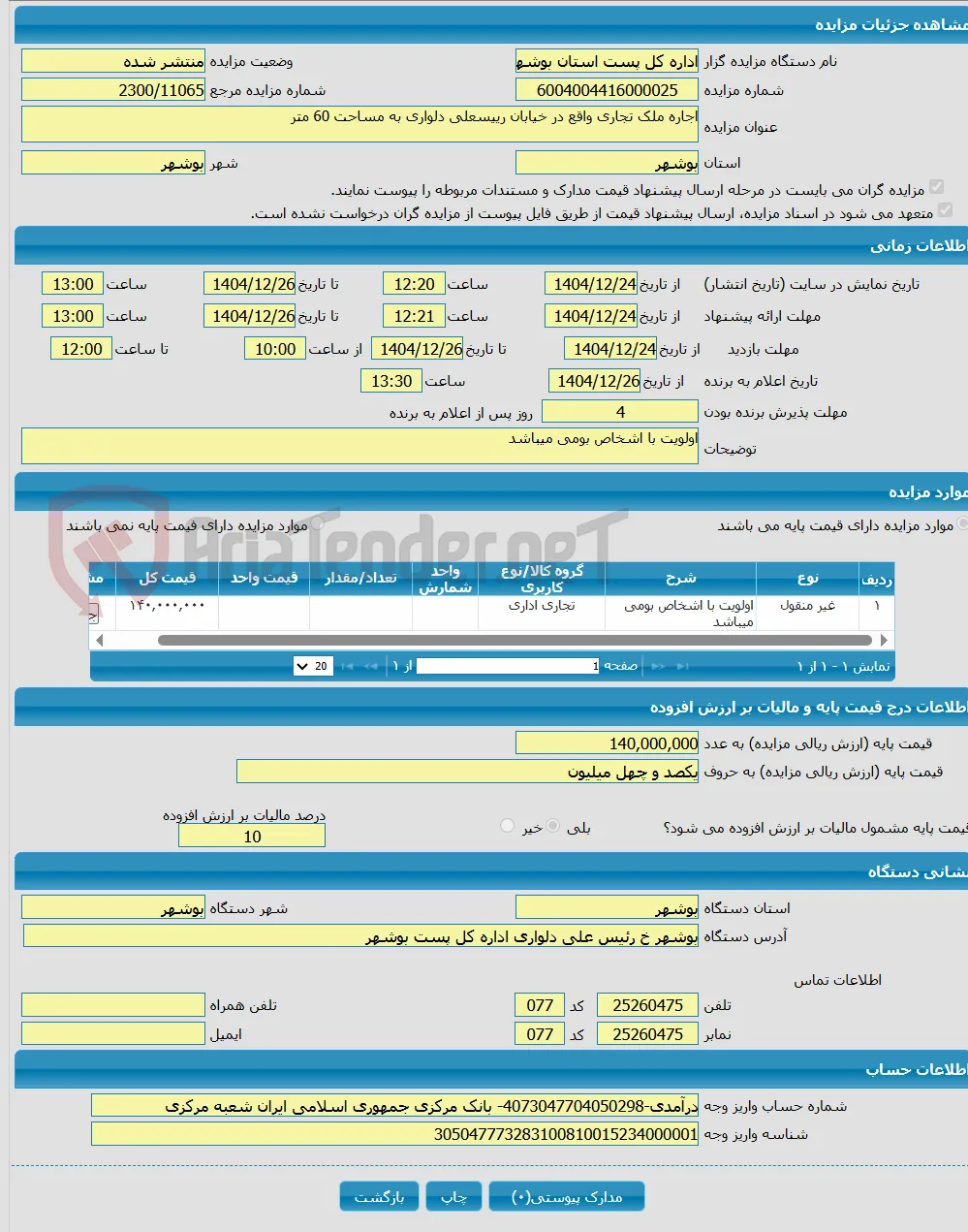 اجاره ملک تجاری واقع در خیابان رییسعلی دلواری به مساحت 60 متر