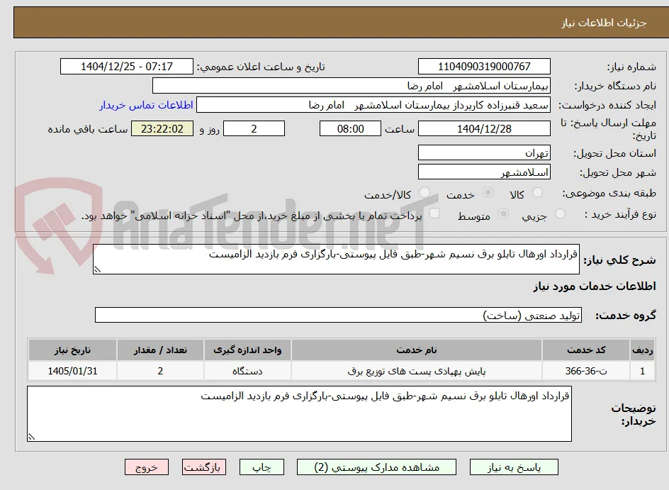 قرارداد اورهال تابلو برق نسیم شهر-طبق فایل پیوستی-بارگزاری فرم بازدید الزامیست