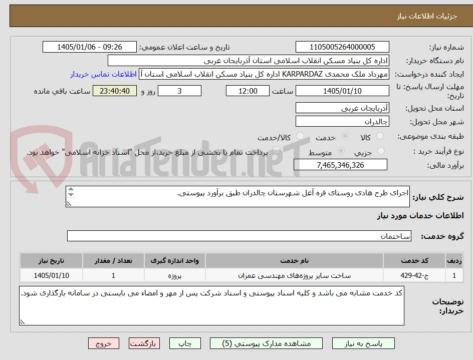 اجرای طرح هادی روستای قره آغل شهرستان چالدران طبق برآورد پیوستی.


