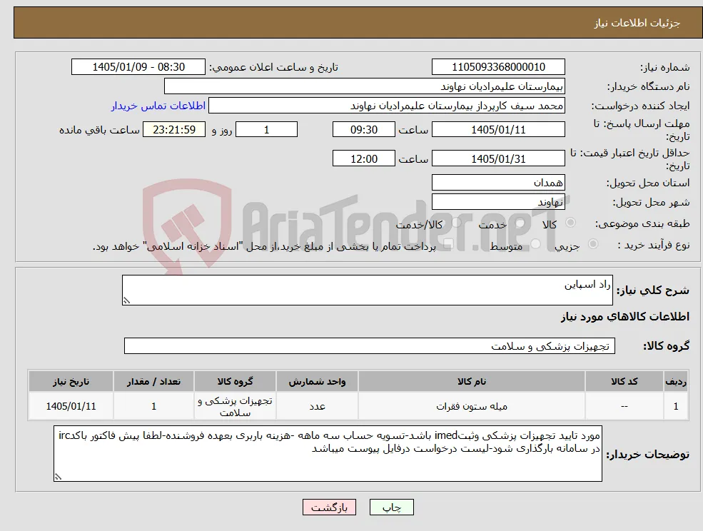نیاز کالا-راد اسپاین 