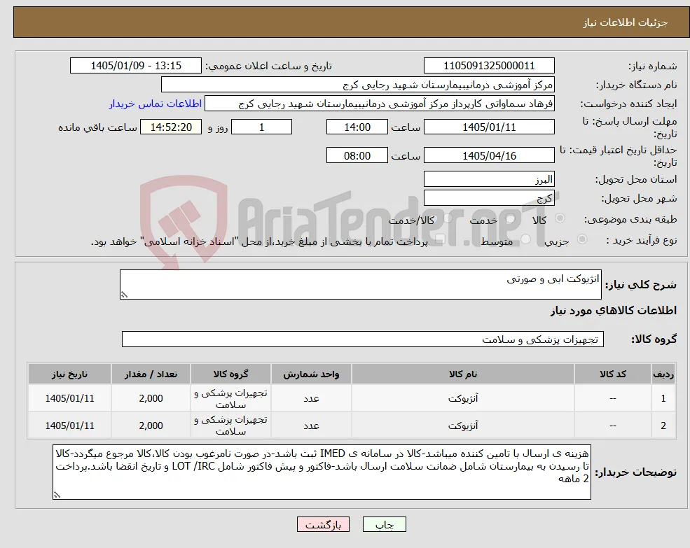 نیاز کالا-انژیوکت ابی و صورتی