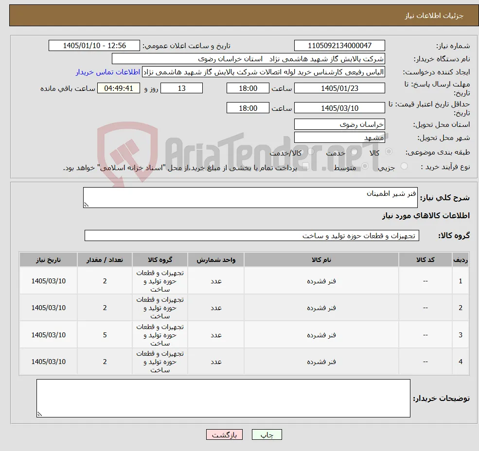 نیاز کالا-فنر شیر اطمینان
