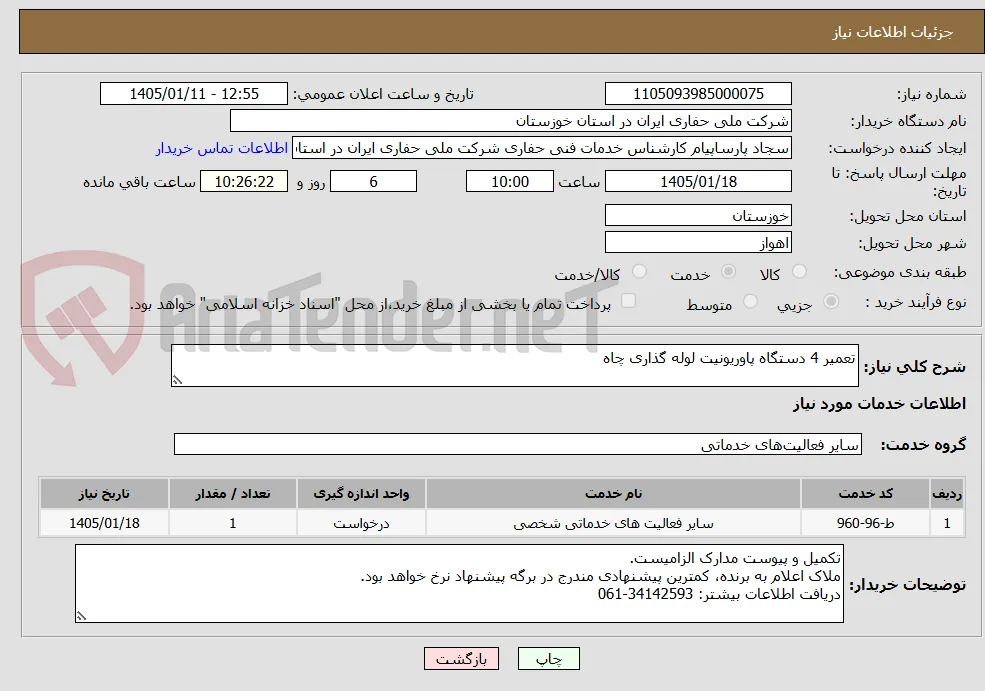 تعمیر 4 دستگاه پاوریونیت لوله گذاری چاه