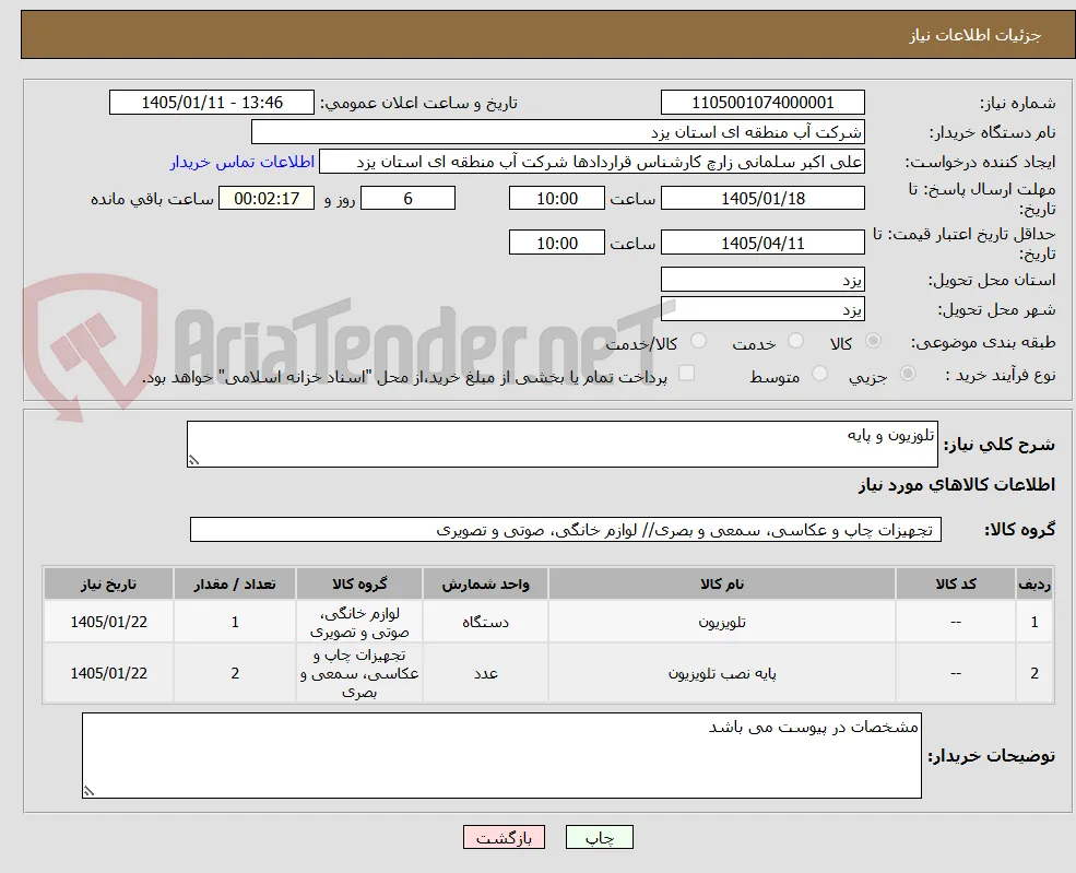 تلوزیون و پایه