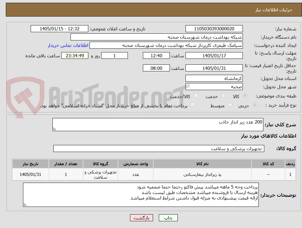 200 عدد زیر انداز جاذب