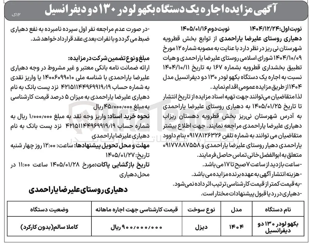 اجاره یک دستگاه بکهو لودر 130 دو دیفرانسیل