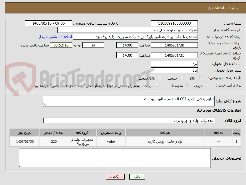 لوازم یدکی بازدید CCI آلستوم مطابق پیوست