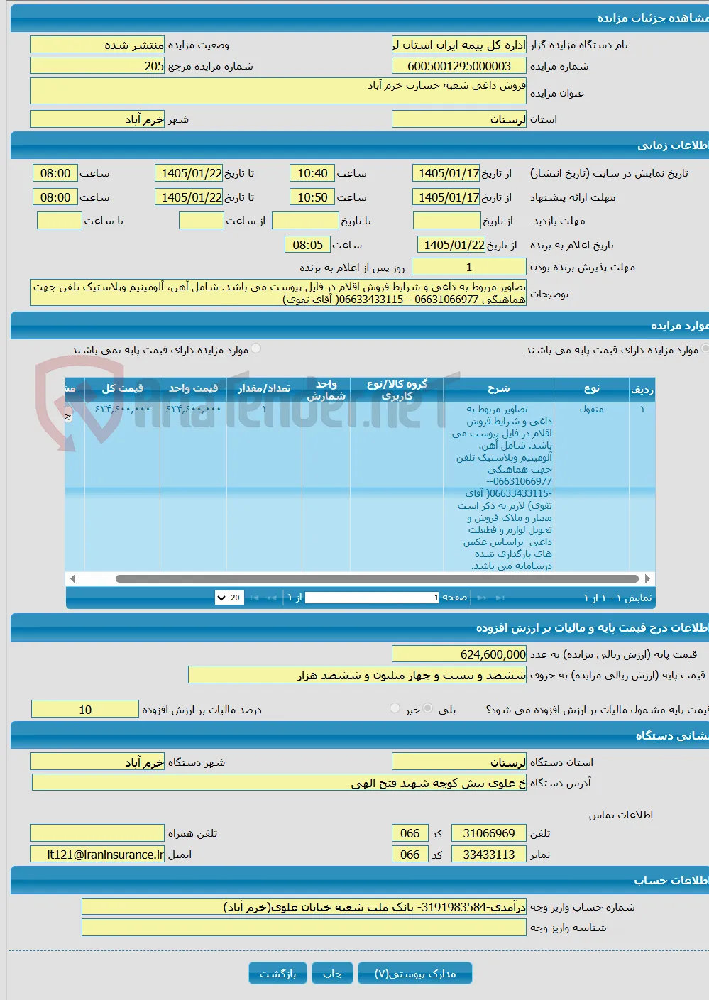 فروش داغی شعبه خسارت خرم آباد