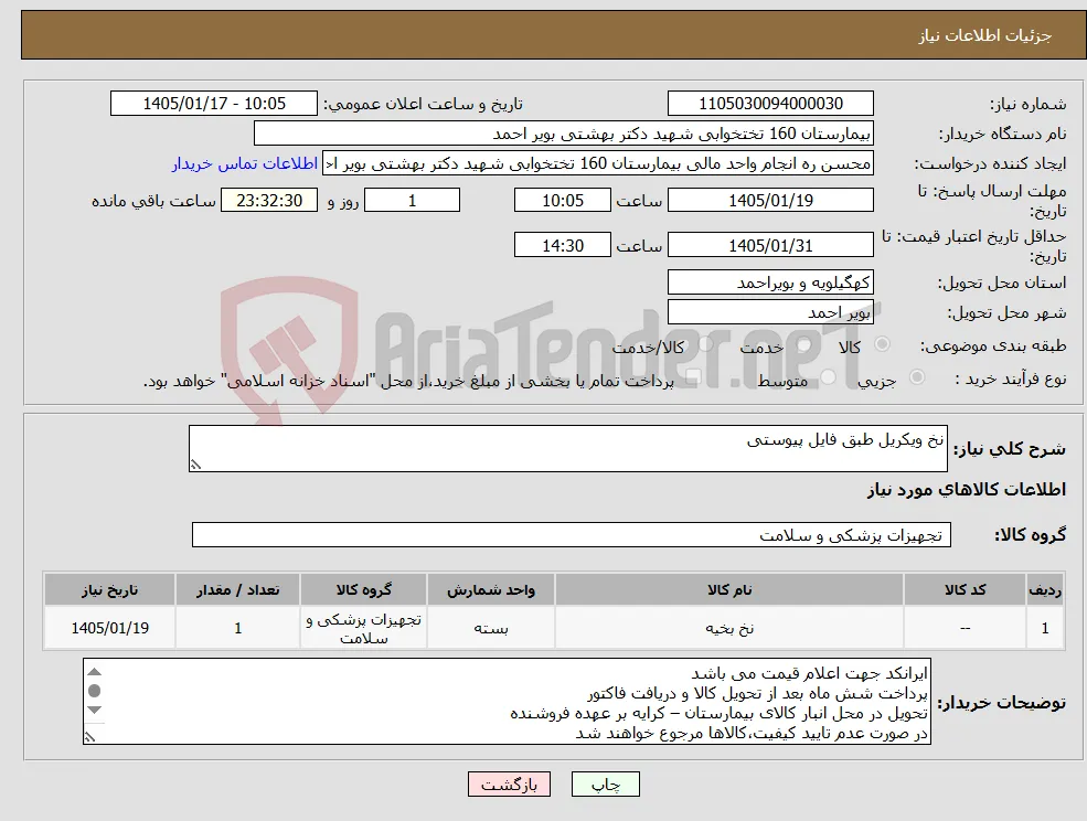 نیاز کالا-نخ ویکریل طبق فایل پیوستی 