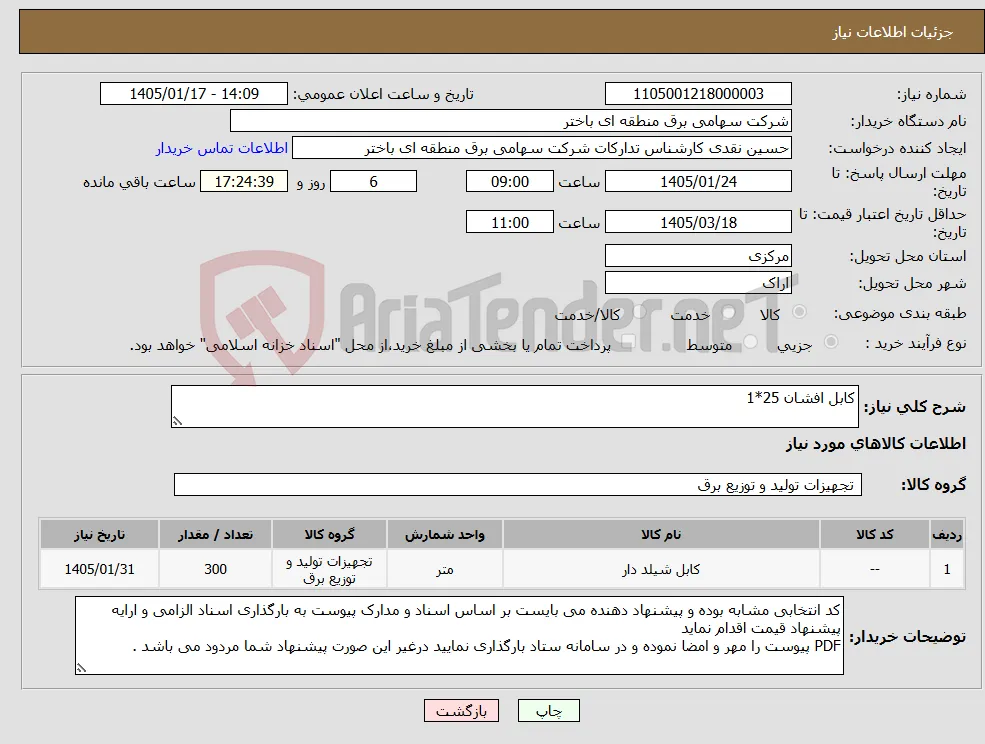 نیاز کالا-کابل افشان 25*1