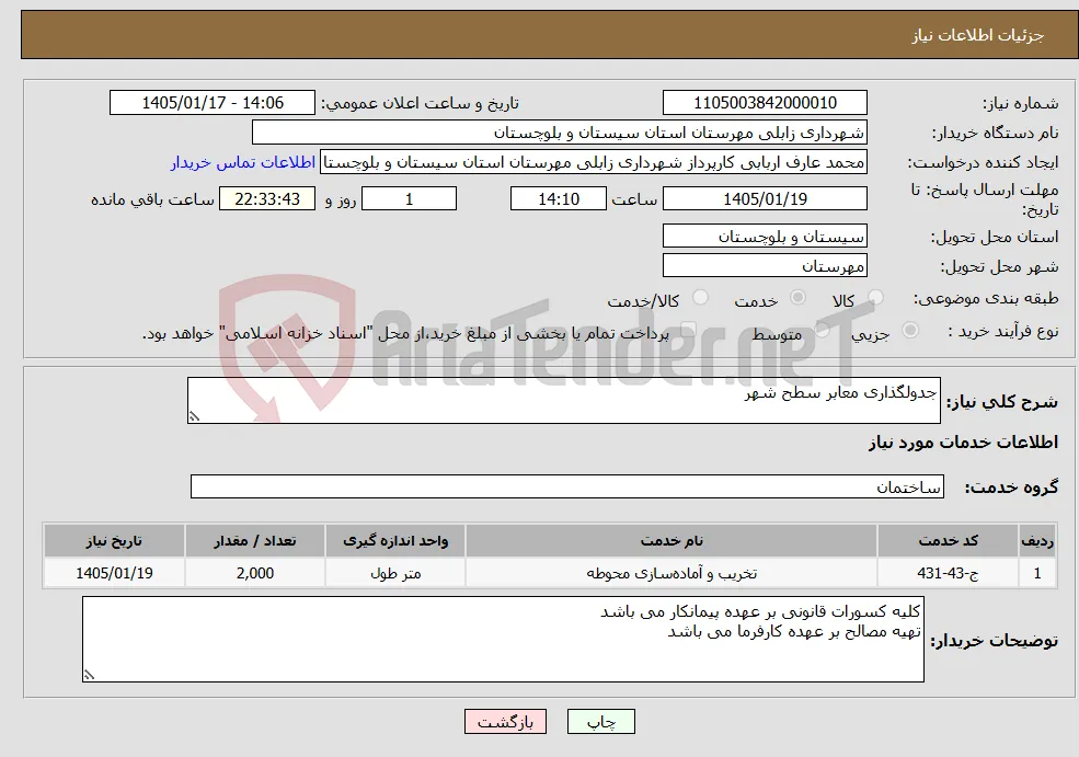 نیاز خدمات-جدولگذاری معابر سطح شهر