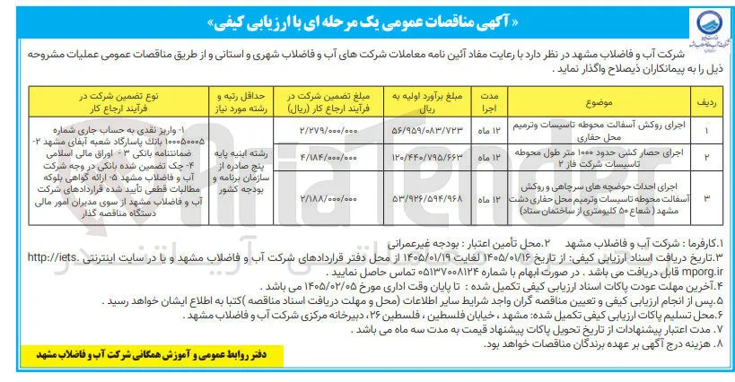 اجرای روکش آسفالت محوطه تاسیسات و ترمیم محل حفاری