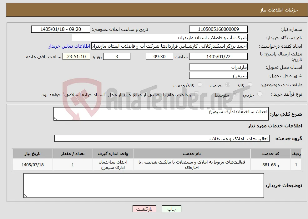 نیاز خدمات-احداث ساختمان اداری سیمرغ