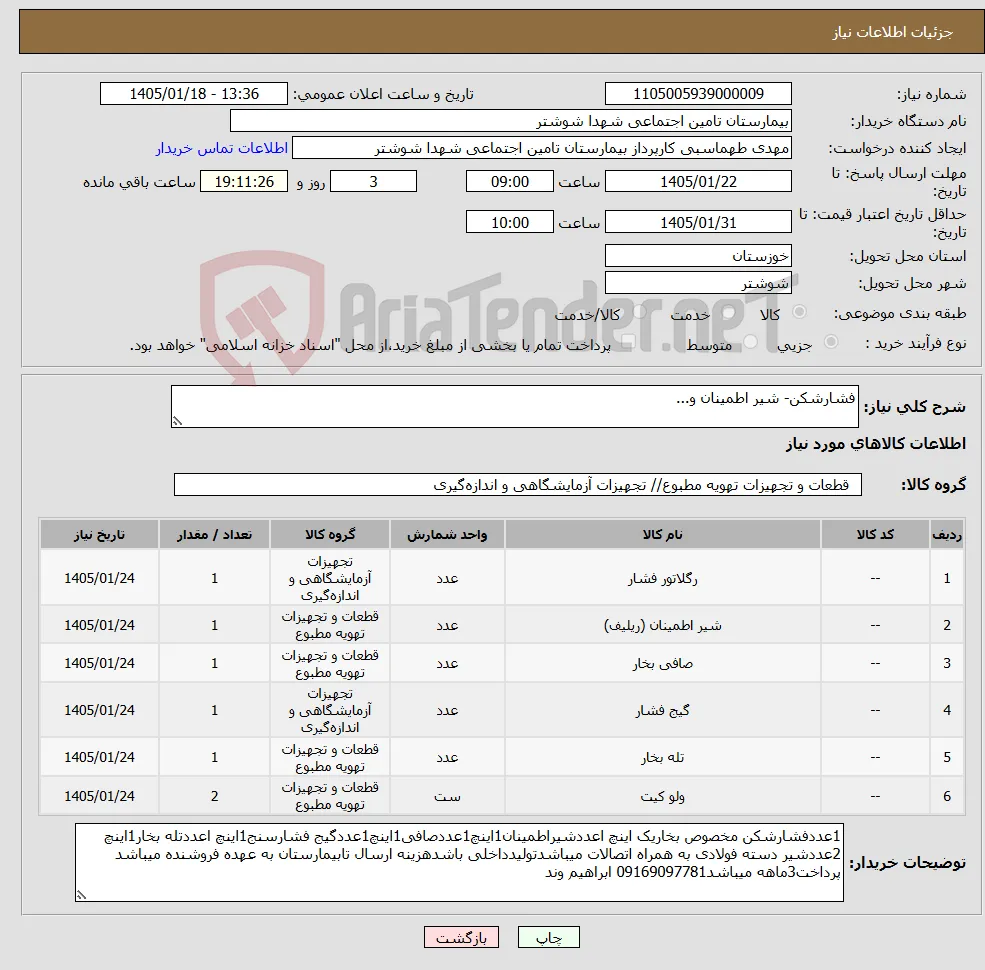 نیاز کالا-فشارشکن- شیر اطمینان و...