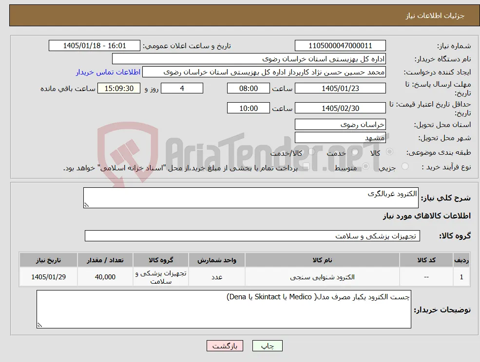 نیاز کالا-الکترود غربالگری