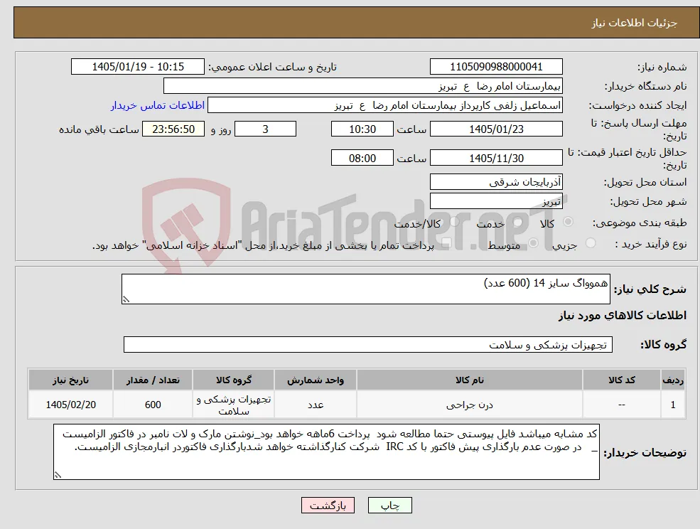 نیاز کالا-هموواگ سایز 14 (600 عدد)