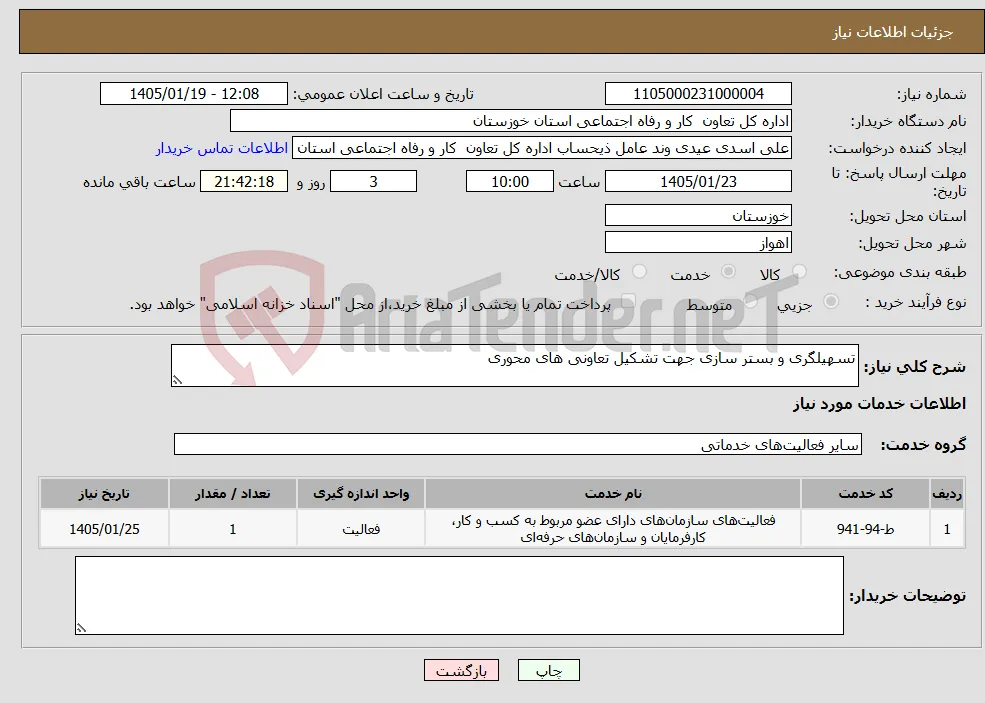 نیاز خدمات-تسهیلگری و بستر سازی جهت تشکیل تعاونی های محوری