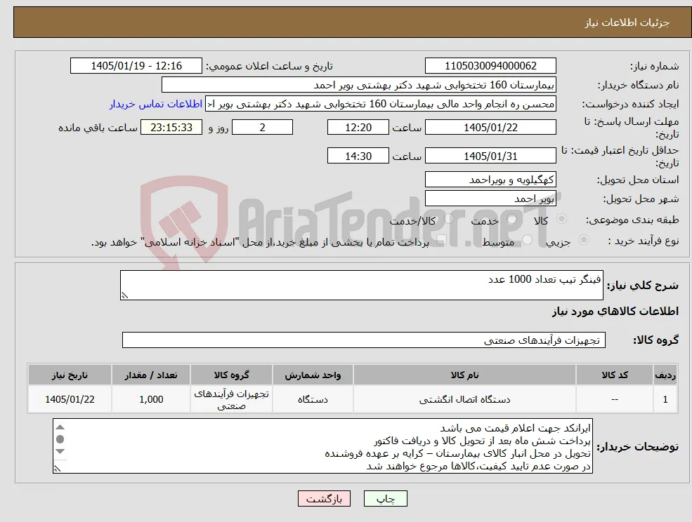 نیاز کالا-فینگر تیپ تعداد 1000 عدد