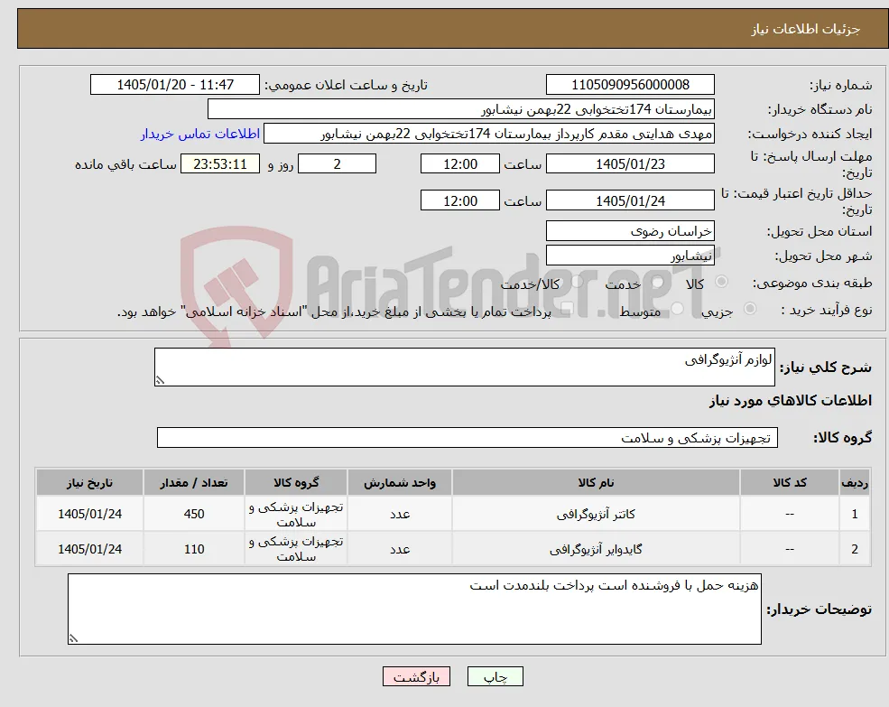 نیاز کالا-لوازم آنژیوگرافی