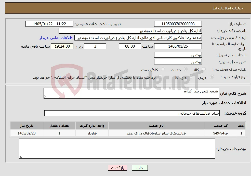 نیاز خدمات-شمع کوبی بندر گناوه