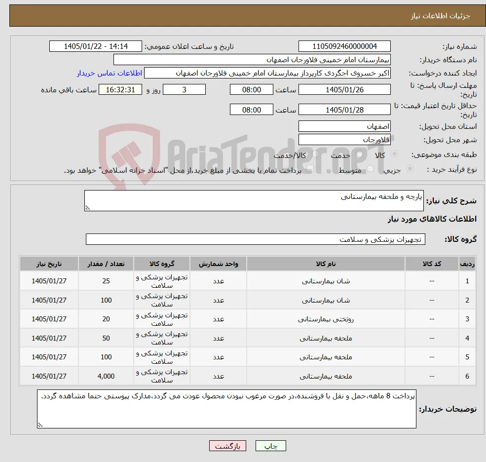 نیاز کالا-پارچه و ملحفه بیمارستانی