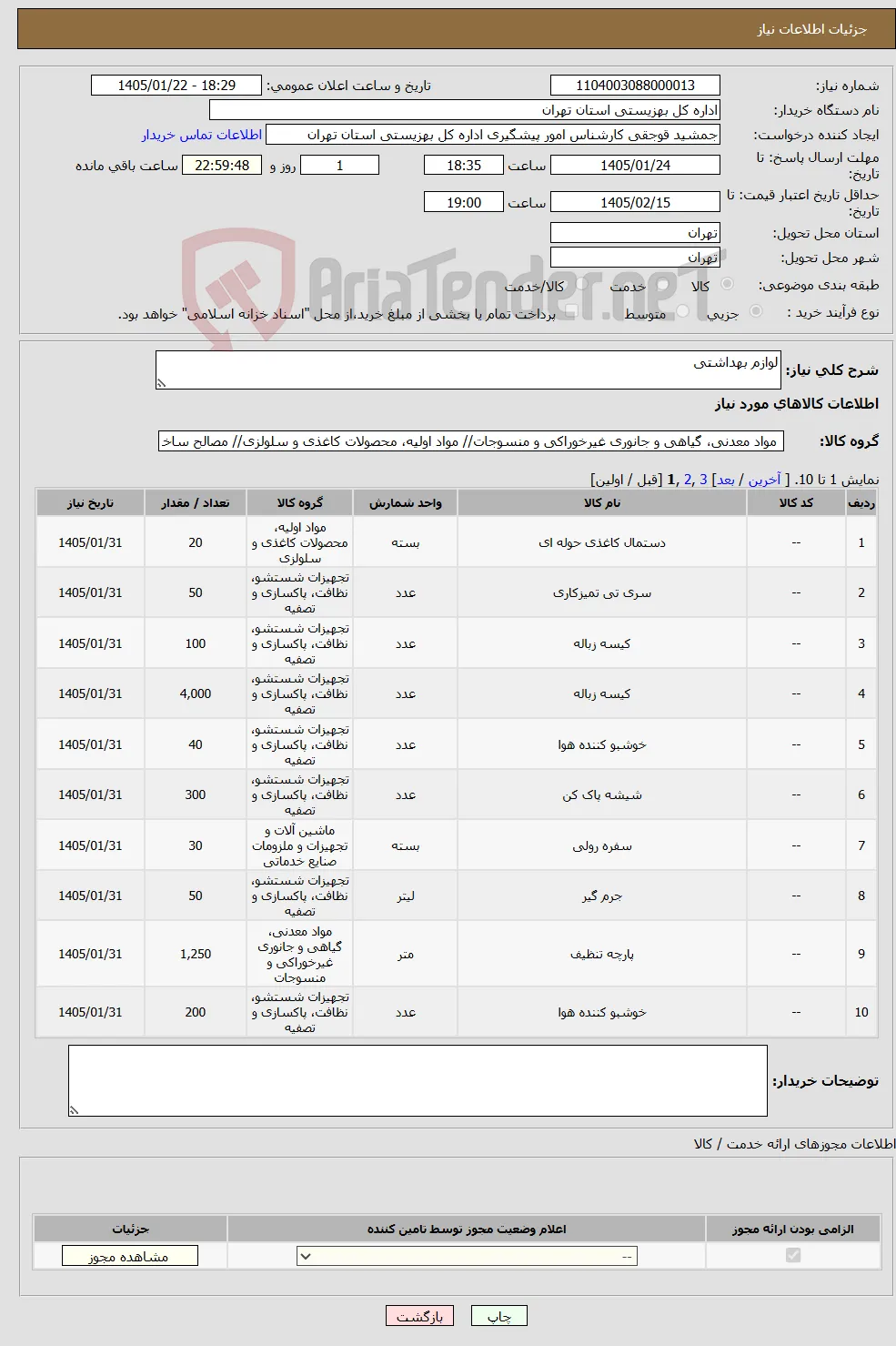 نیاز کالا-لوازم بهداشتی 