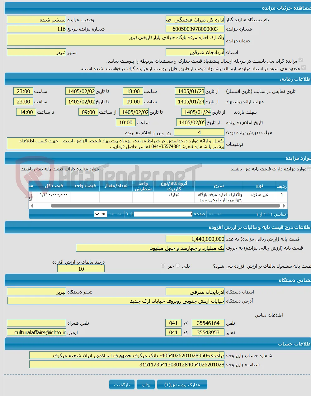واگذاری اجاره غرفه پایگاه جهانی بازار تاریخی تبریز