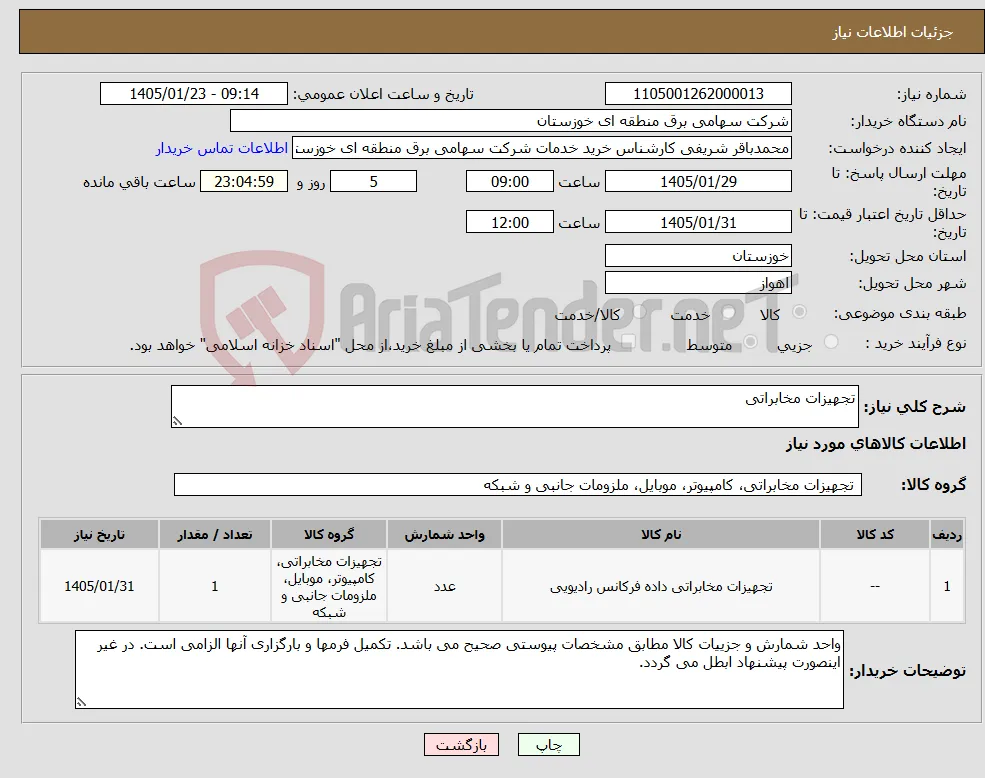 نیاز کالا-تجهیزات مخابراتی