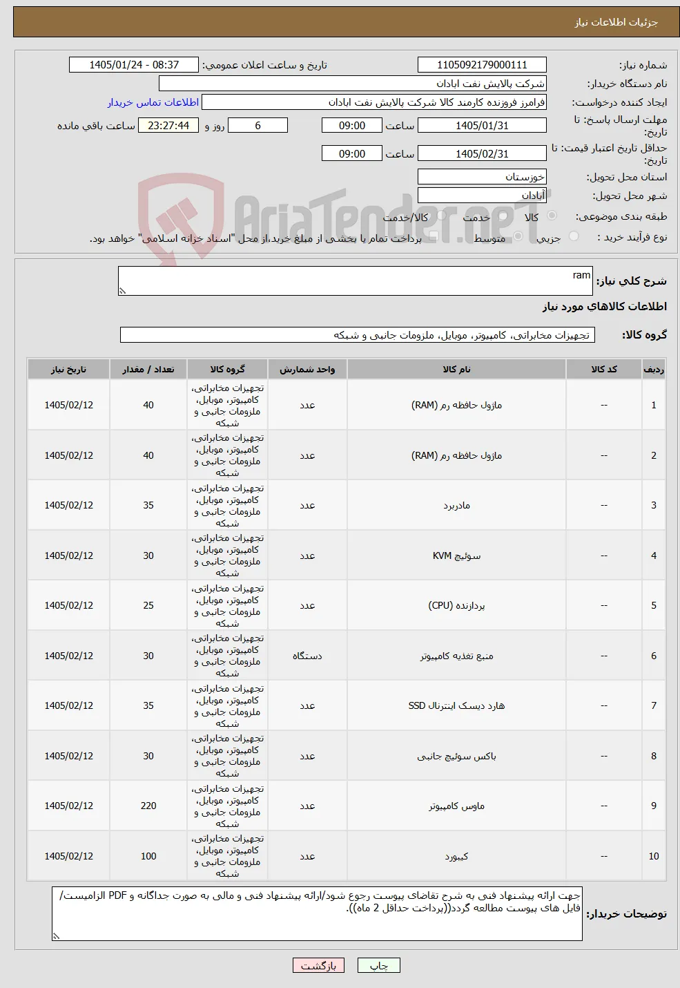 نیاز کالا-ram