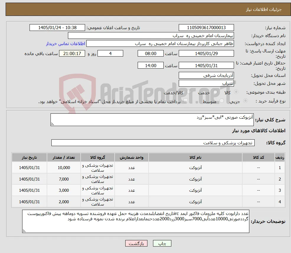 نیاز کالا-آنژیوکت صورتی *ابی*سبز*زرد
