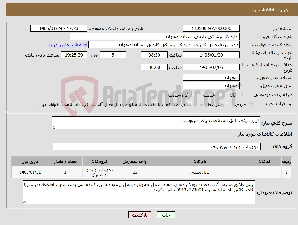 نیاز کالا-لوازم برقی طبق مشخصات وتعدادبپیوست