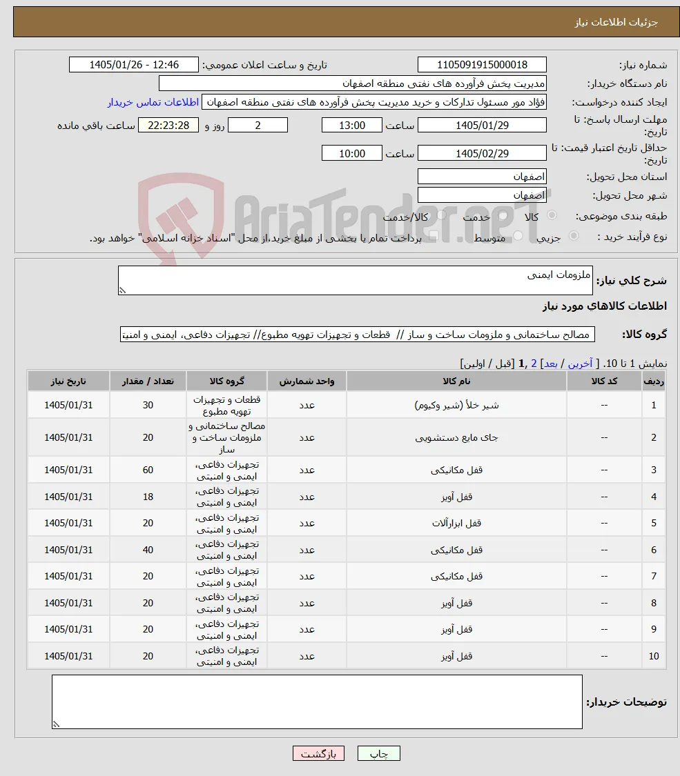 نیاز کالا-ملزومات ایمنی