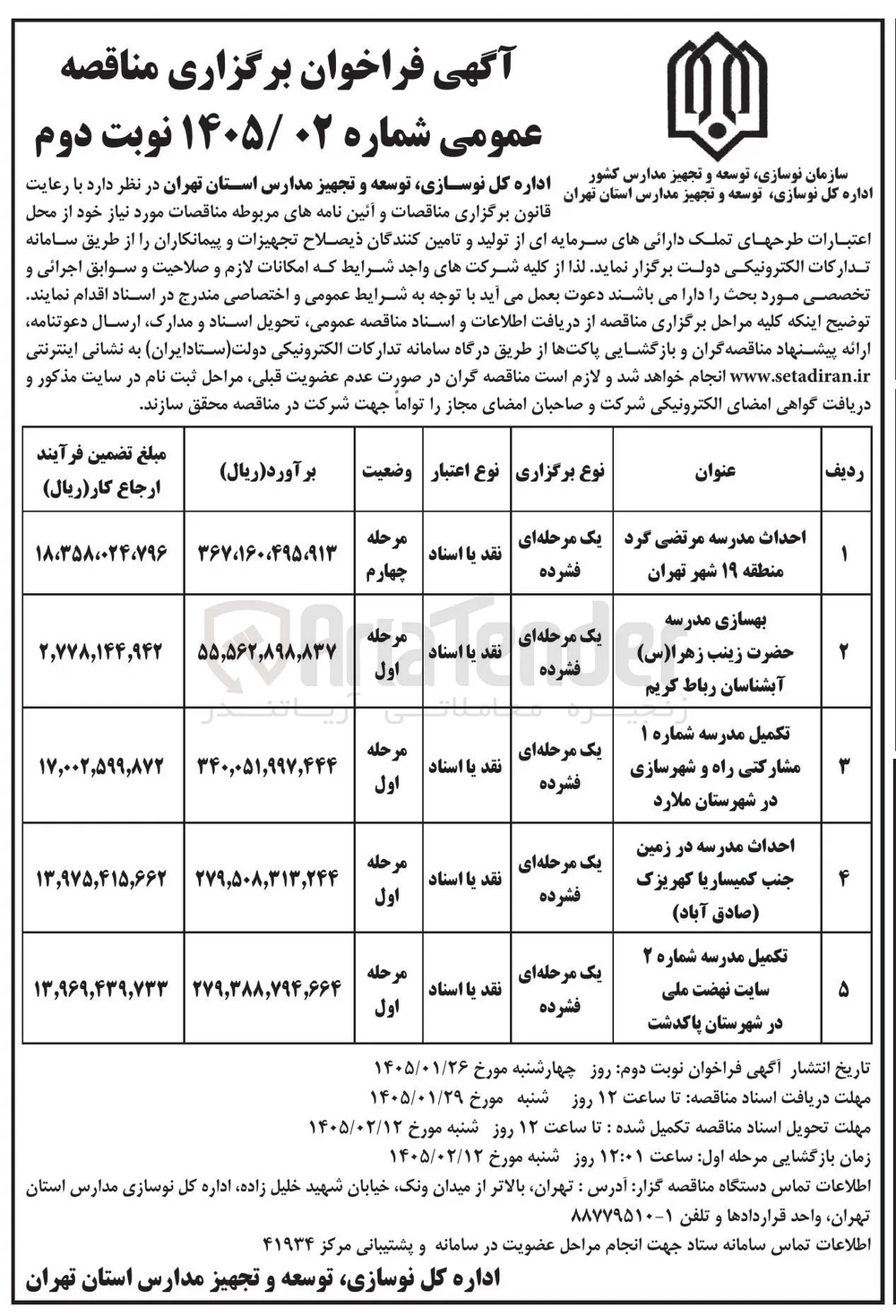 تکمیل مدرسه شماره ۱ مشارکتی راه و شهرسازی 
