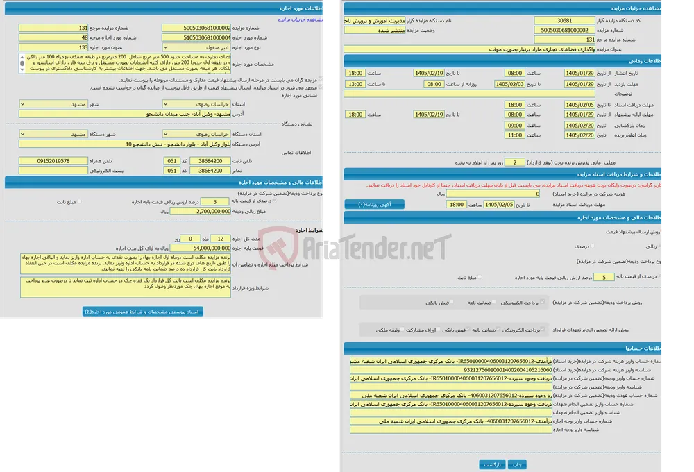 واگذاری فضاهای تجاری مازاد برنیاز بصورت موقت 
