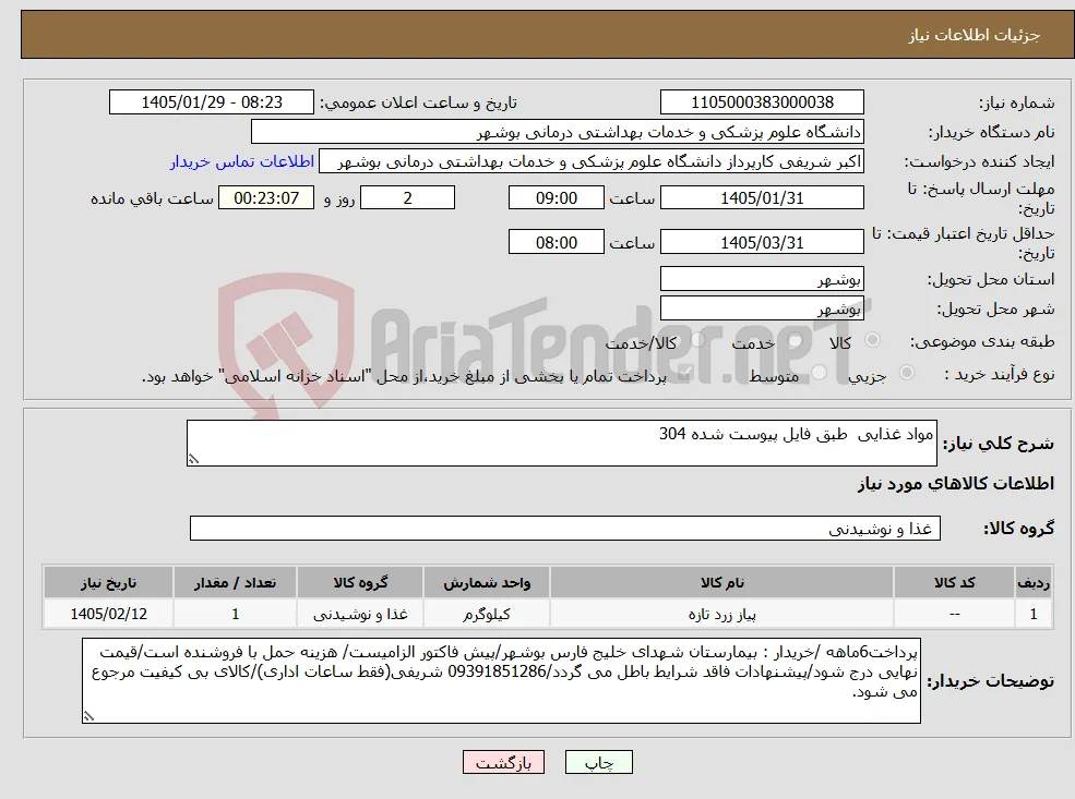 نیاز کالا-مواد غذایی طبق فایل پیوست شده 304