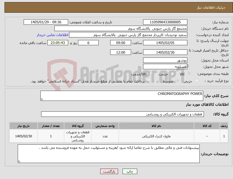 نیاز کالا-CHROMATOGRAPHY POWER